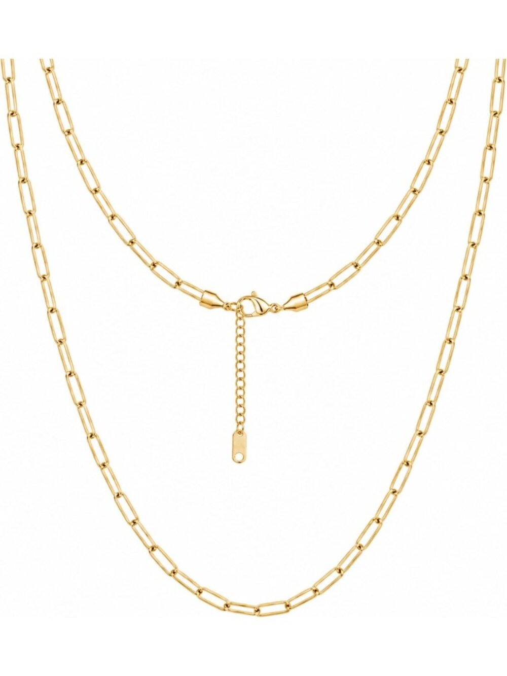 Elegant 14K Gold Plated Paperclip Chain Necklace for Women - Stainless Steel